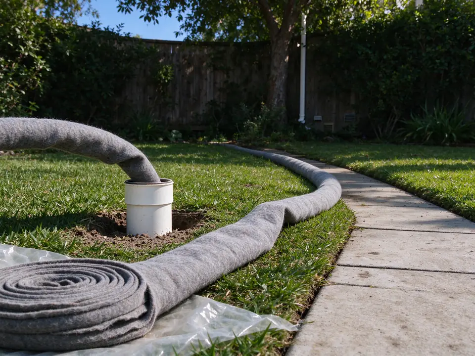 Felt liner tube being fed into a sewer cleanout for trenchless lining